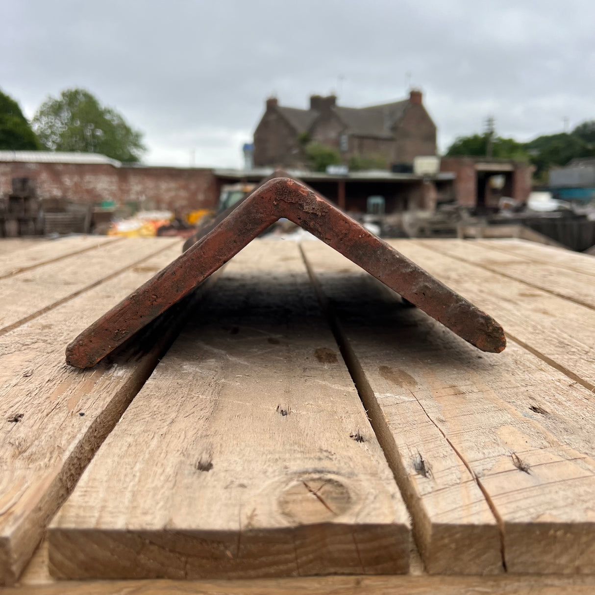 Reclaimed 18" Terracotta Red Triangle Capped Clay Roof Ridge Tile - 110 Degree