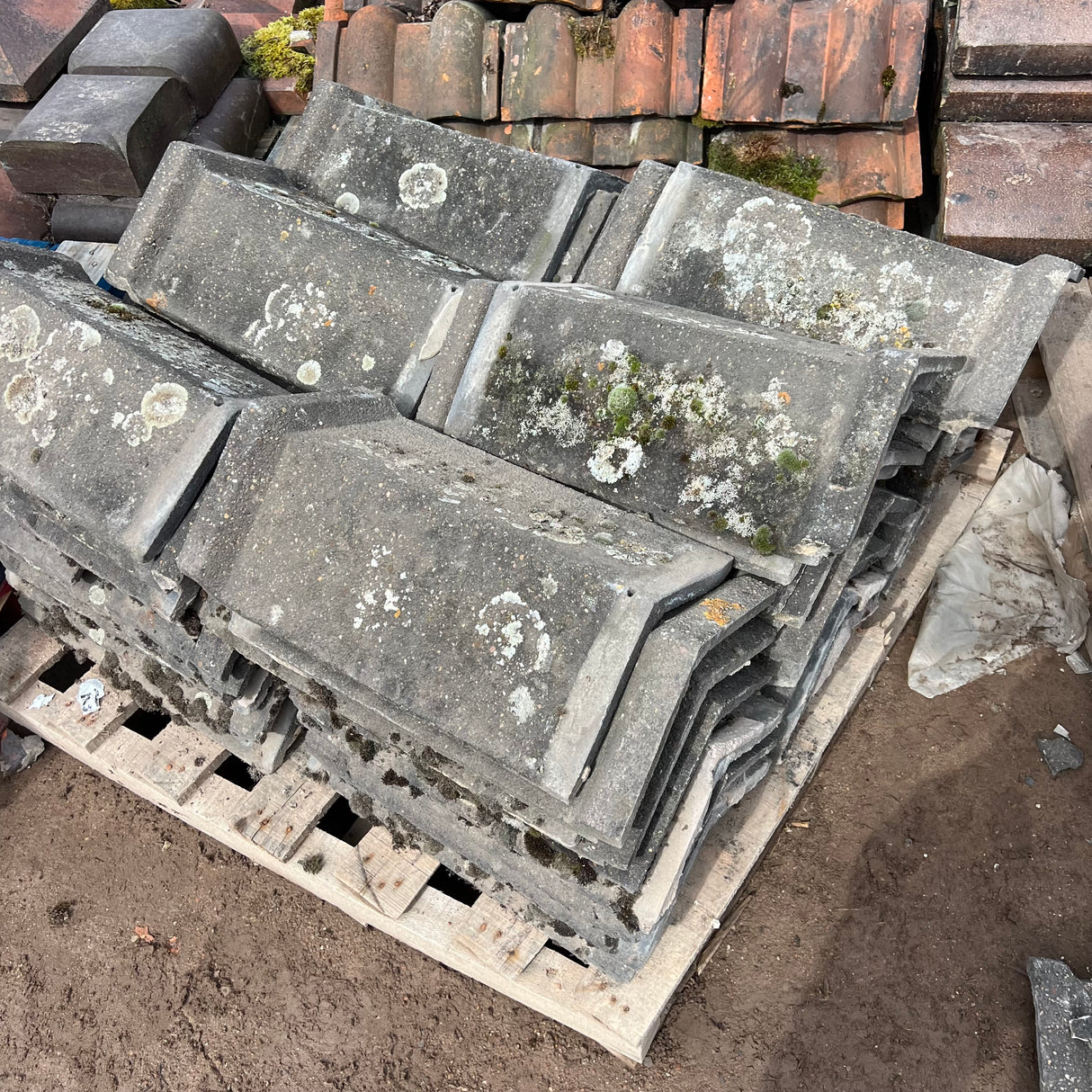 Reclaimed 18" Capped Concrete Grey Roof Ridge Tiles - 110 Degree