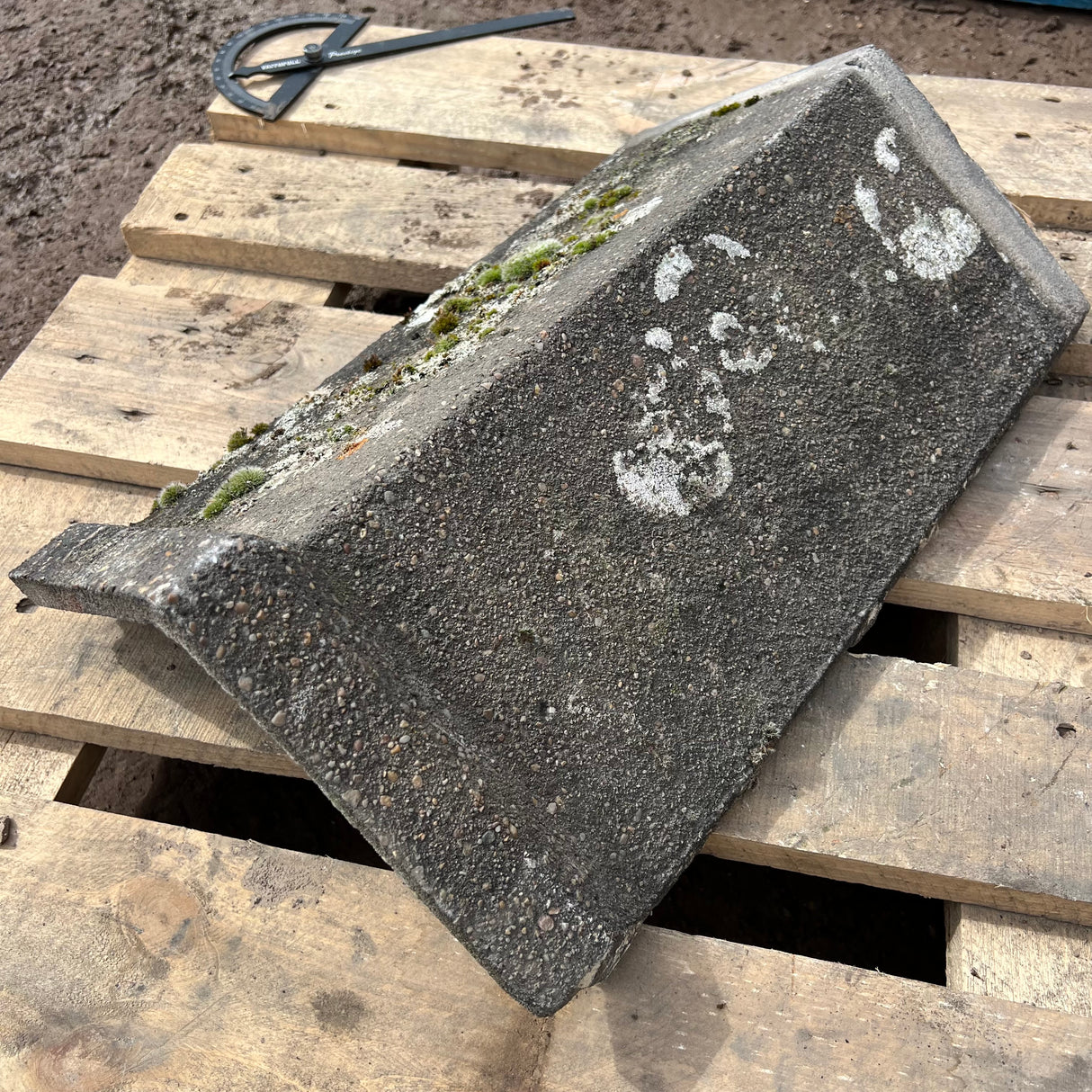 Reclaimed 18" Capped Concrete Grey Roof Ridge Tiles - 110 Degree