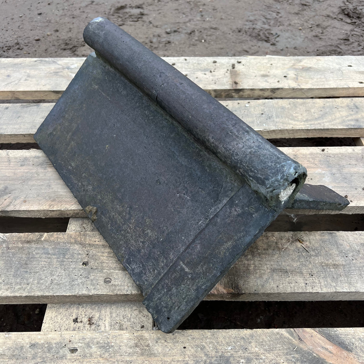 Reclaimed Staffordshire Blue Roll Top Capped Clay Roof Ridge Tile - 100 Degree