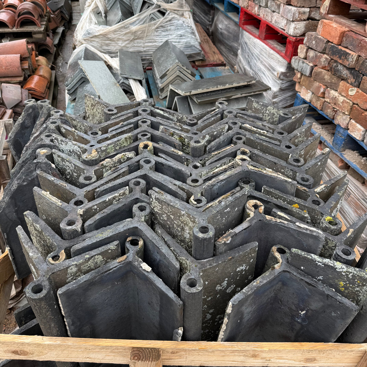 Reclaimed Weathered Blue Roll Top Clay Roof Ridge Tiles - 110 Degree