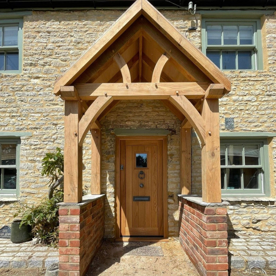 Oak Frame & Reclaimed Brick Base House Porch in Cotswold