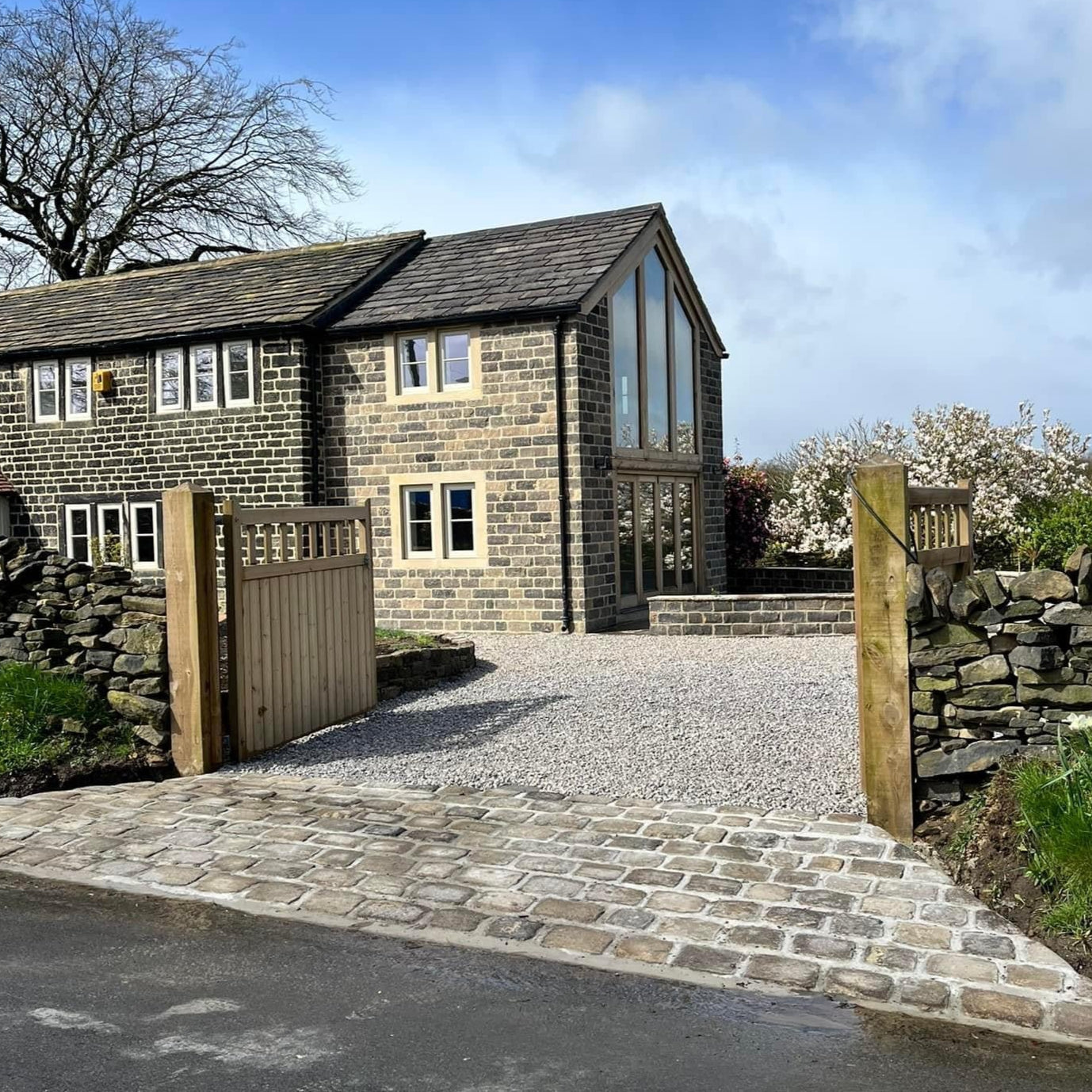 Reclaimed Stone House Extension & Cobble Driveway in Holmfirth