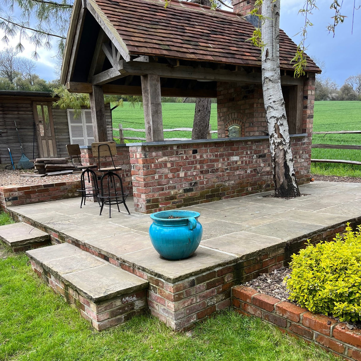 Wirecut Brick Outdoor Kitchen and Stone Patio in Kent