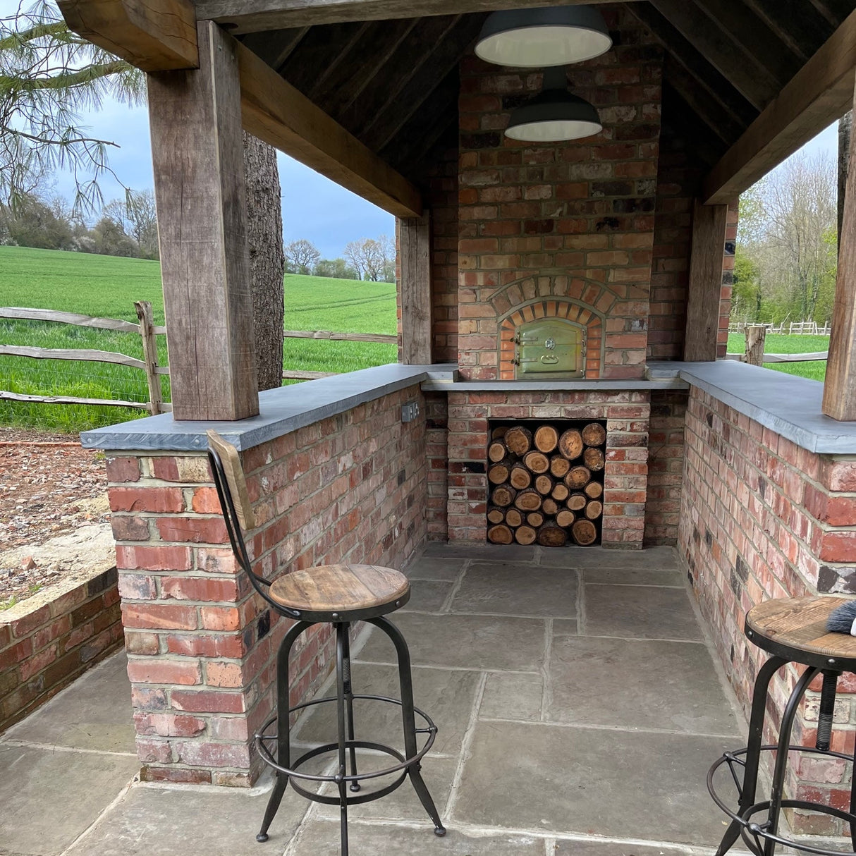 Wirecut Brick Outdoor Kitchen and Stone Patio in Kent