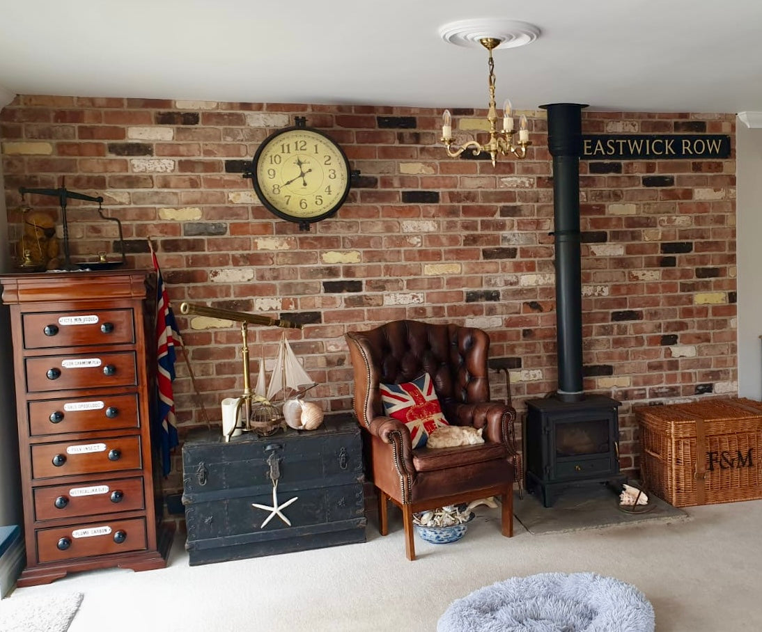 Reclaimed Brick Slip Feature Wall In Man Cave