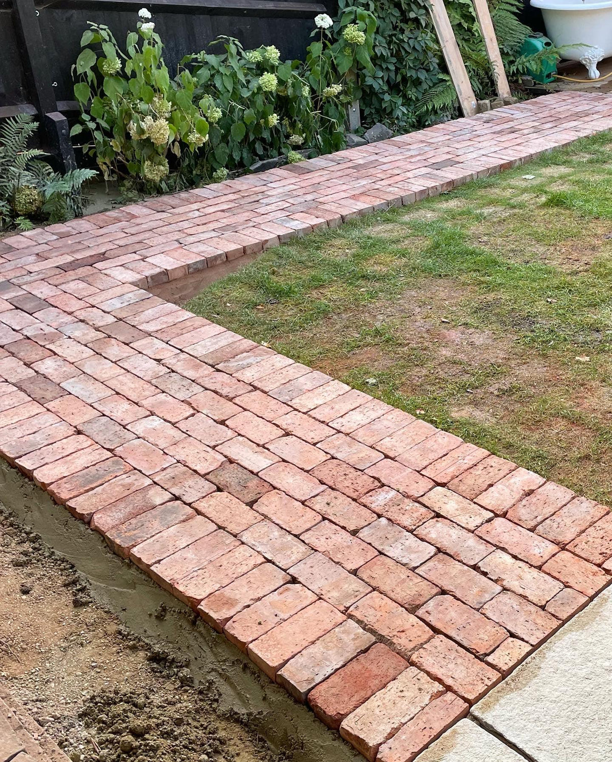 Garden Path Created using Reclaimed Clay Paving Bricks, Bridgwater Somerset - Reclaimed Brick Company