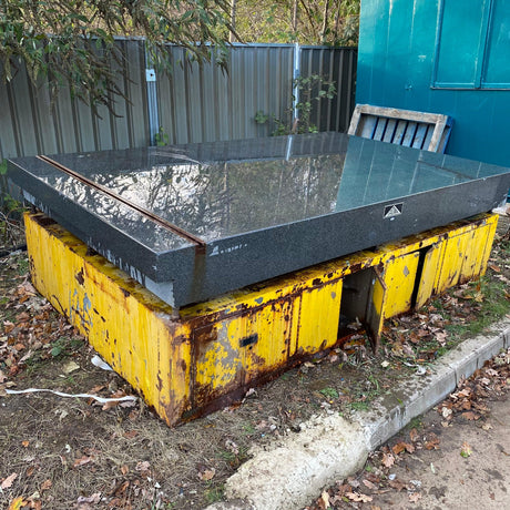 Huge 1950’s Industrial Blue Granite Surface Worktop Slab with Metal Workers Storage Stand - Reclaimed Brick Company