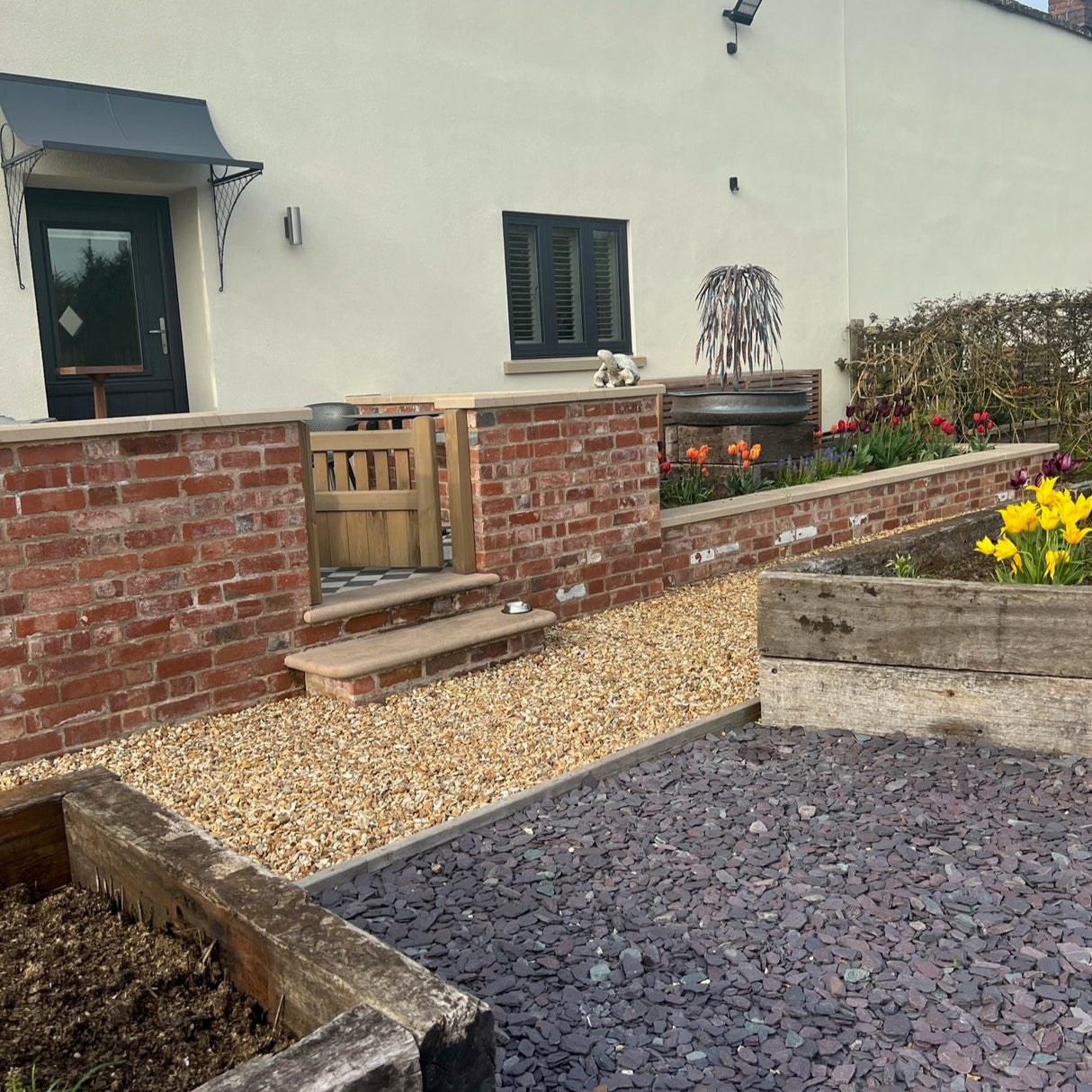 Flower Beds Built Using Recycled Bricks in Devon