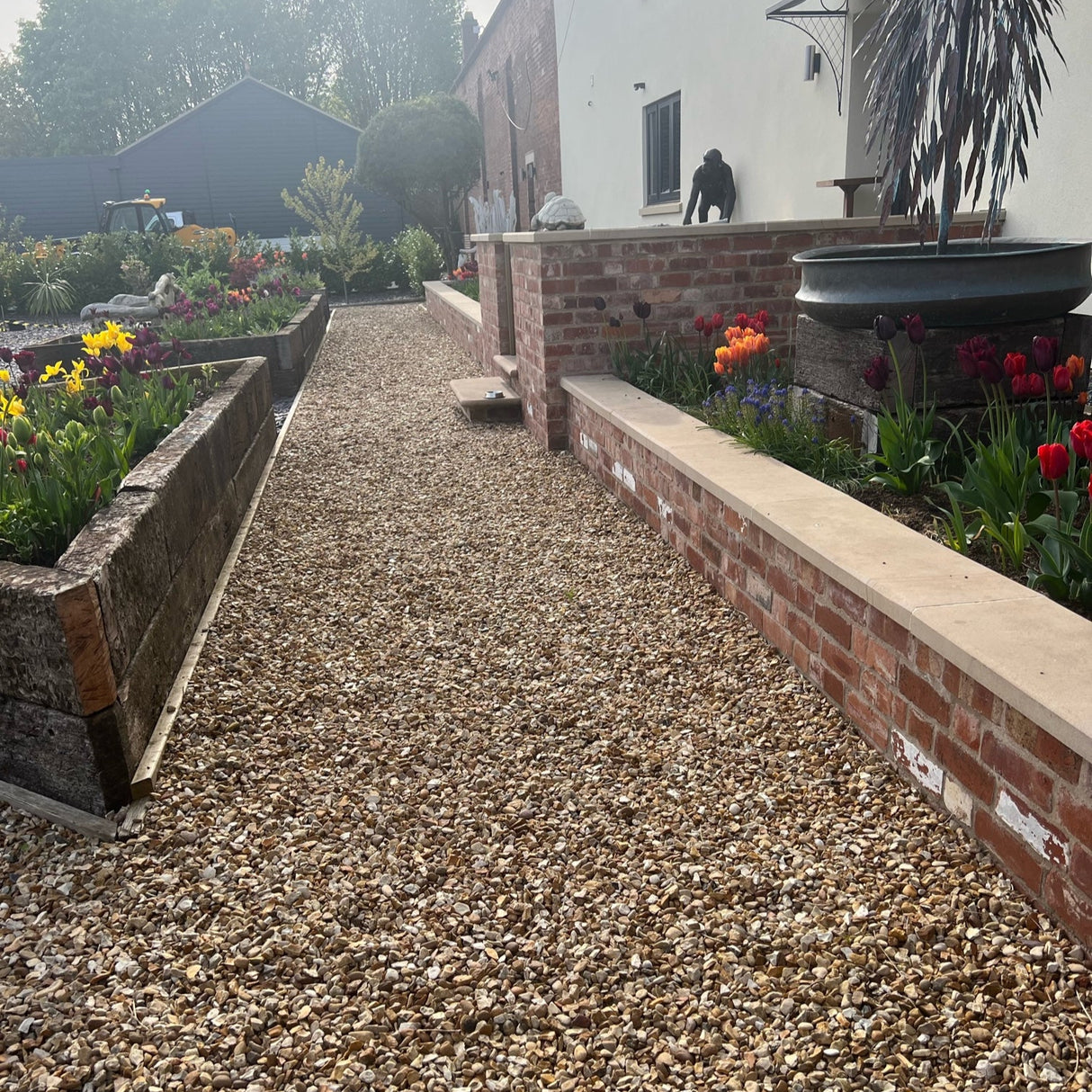 Flower Beds Built Using Recycled Bricks in Devon
