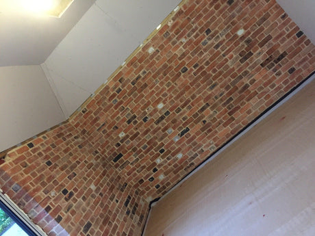 Industrial Blend Brick Slip / Tile - Cut From Real Reclaimed Bricks in Lounge Area - Reclaimed Brick Company