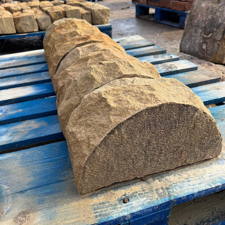 New Saddleback Natural Stone Half Round Wall Coping - Reclaimed Brick Company