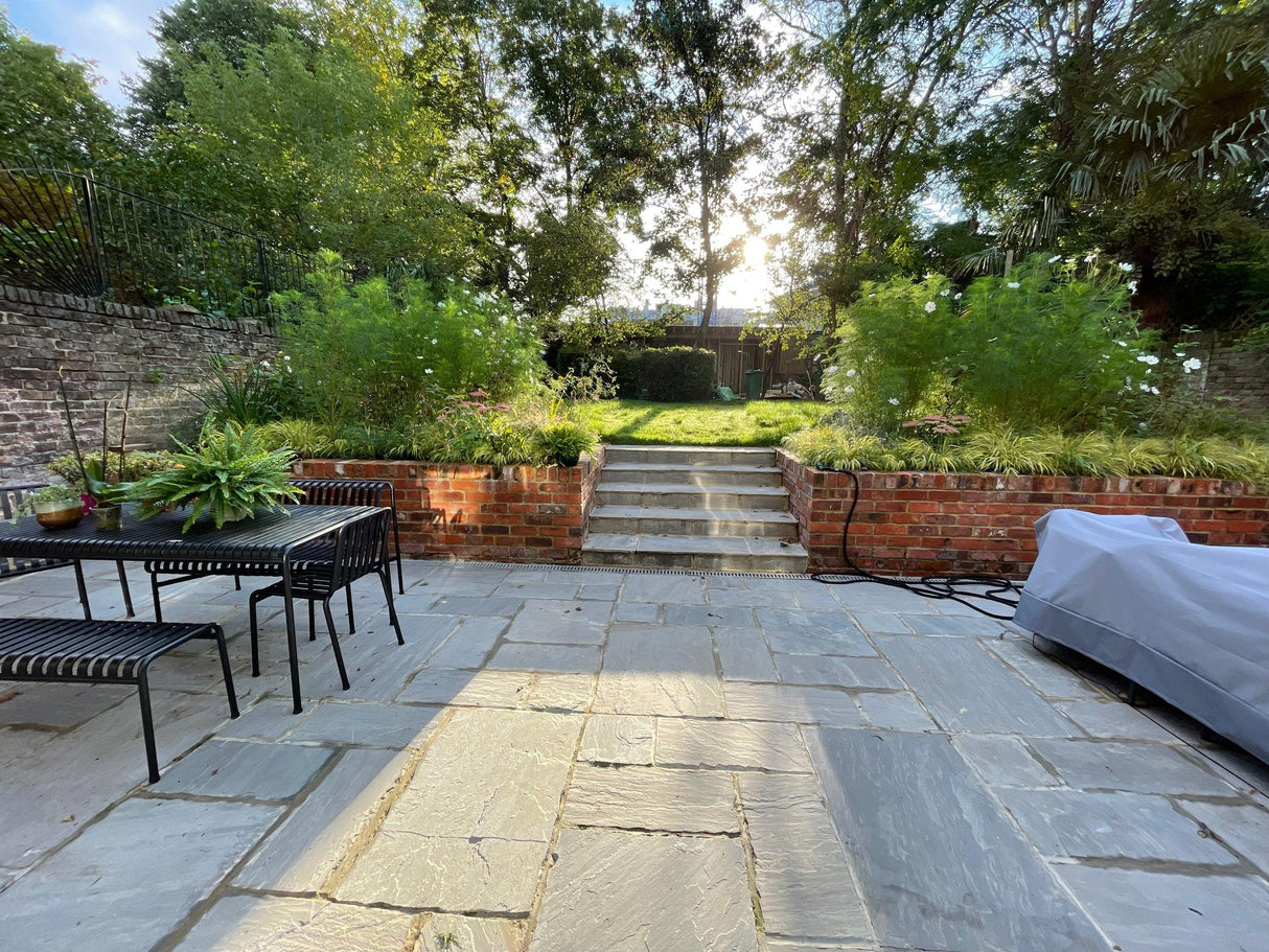 Raised Garden Wall Built Using Stone Steps & Reclaimed Common Bricks, Peterborough - Reclaimed Brick Company