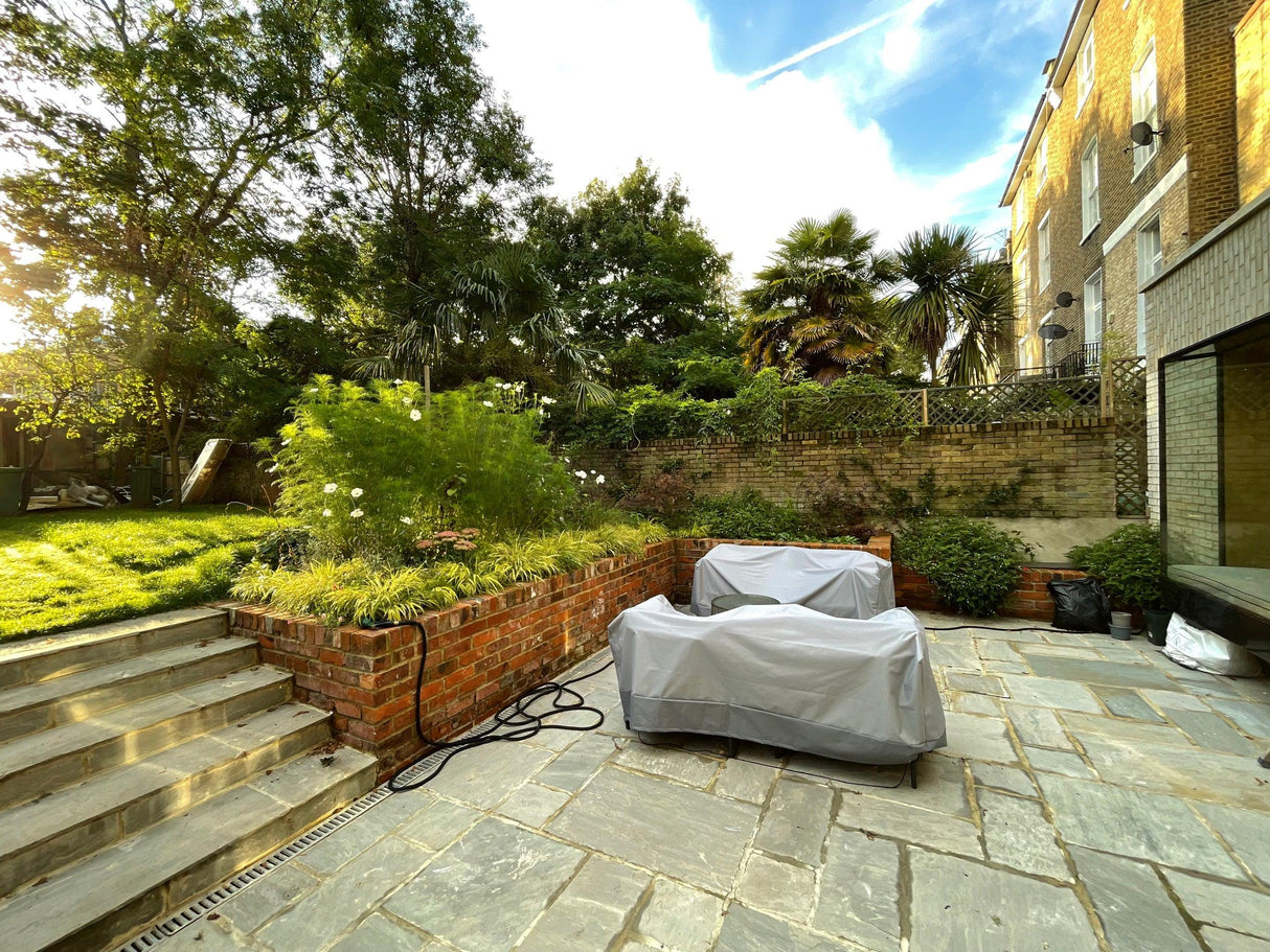 Raised Garden Wall Built Using Stone Steps & Reclaimed Common Bricks, Peterborough - Reclaimed Brick Company