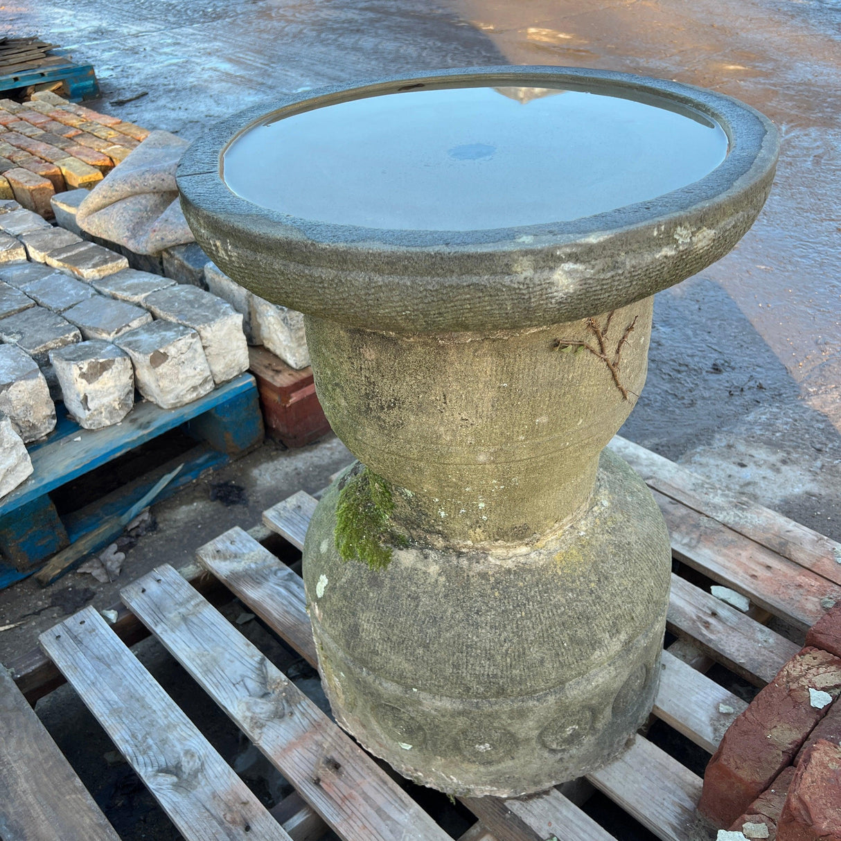Reclaimed Natural Stone Bird Bath