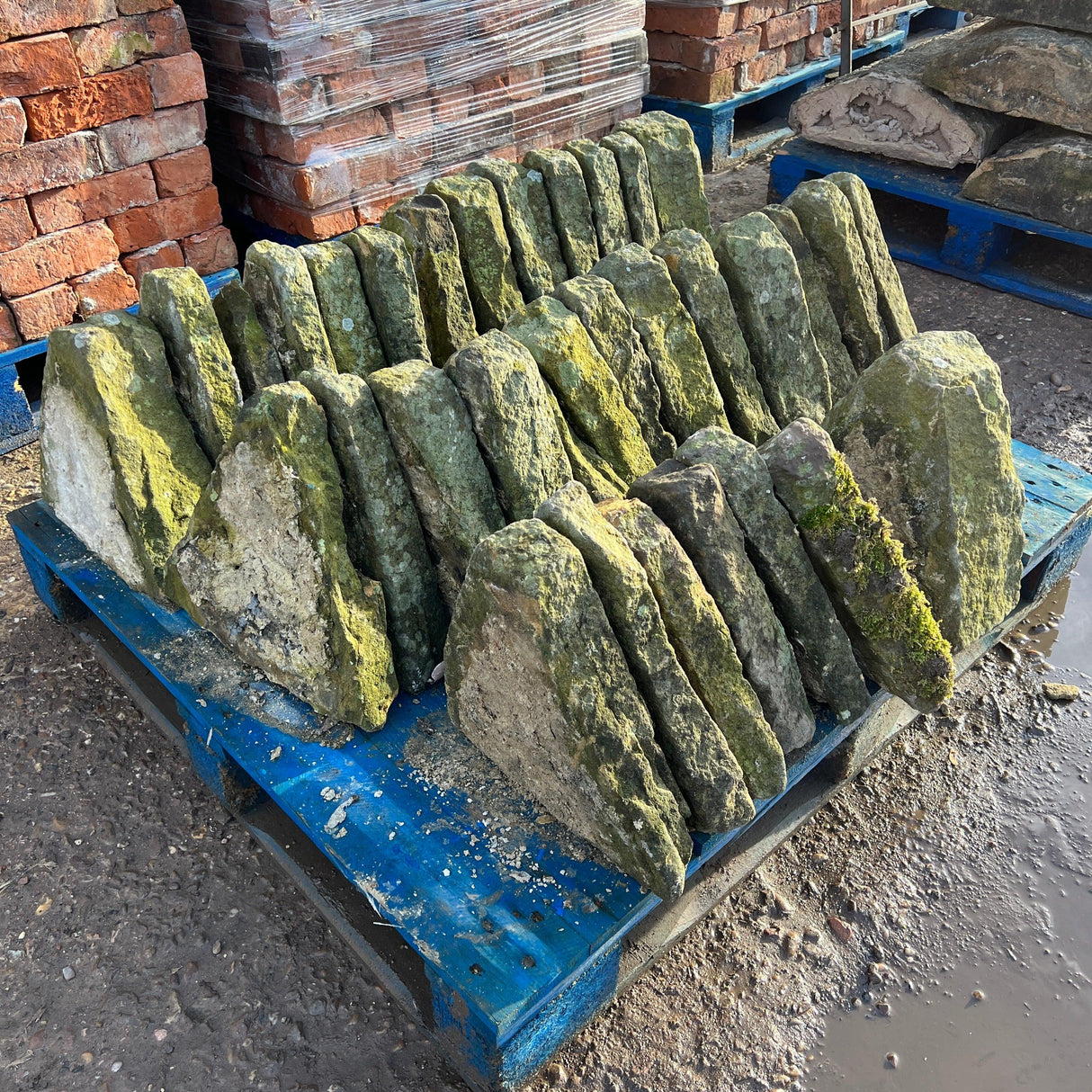 Reclaimed Mossy Stone Triangle Wall Coping - Reclaimed Brick Company