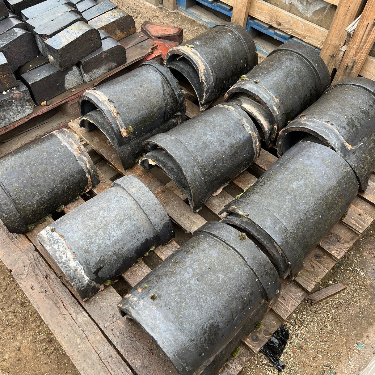 Reclaimed Staffordshire Blue Half Round Clay Roof Ridge Tiles - Job Lot - Reclaimed Brick Company