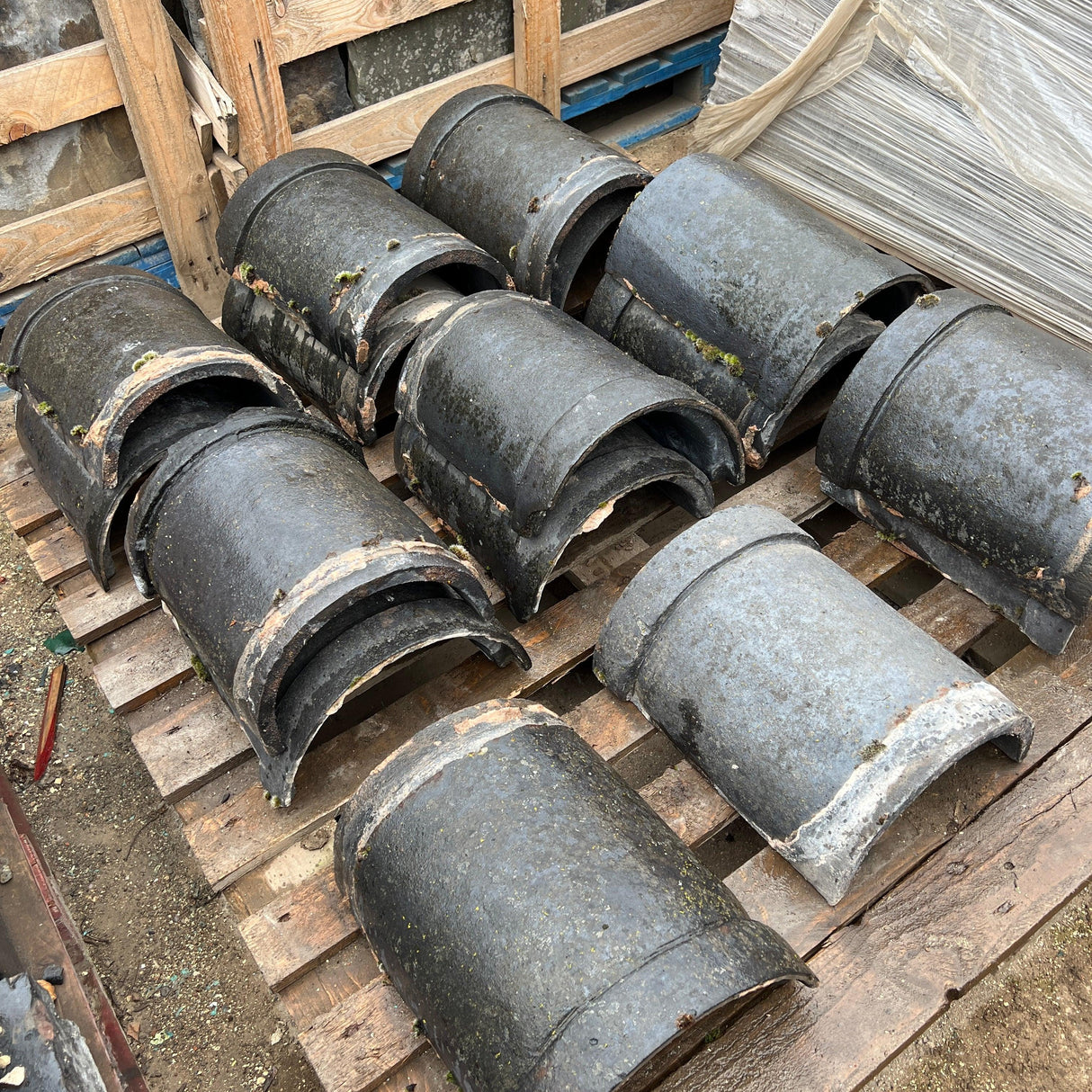 Reclaimed Staffordshire Blue Half Round Clay Roof Ridge Tiles - Reclaimed Brick Company