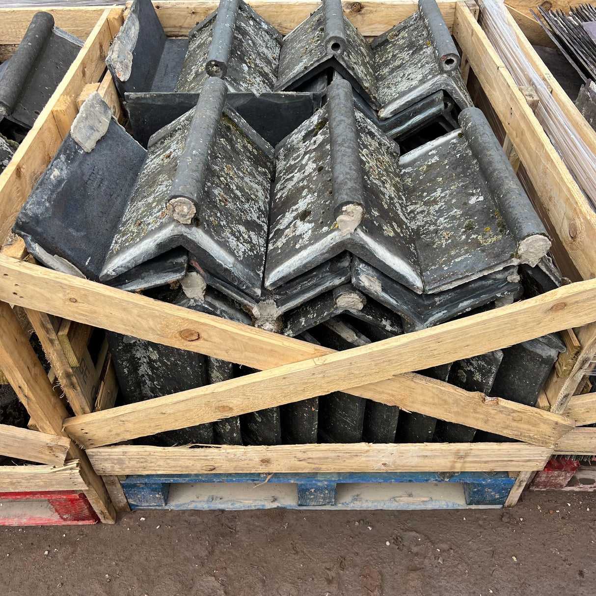 Reclaimed Staffordshire Blue Roll Top Ridge Tiles - 75 Degrees - Reclaimed Brick Company