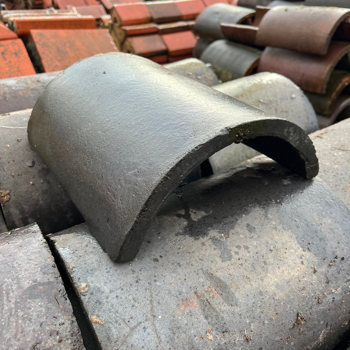 Reclaimed Staffordshire Blue Round Ridge Tile - Job Lot of 90 - Reclaimed Brick Company