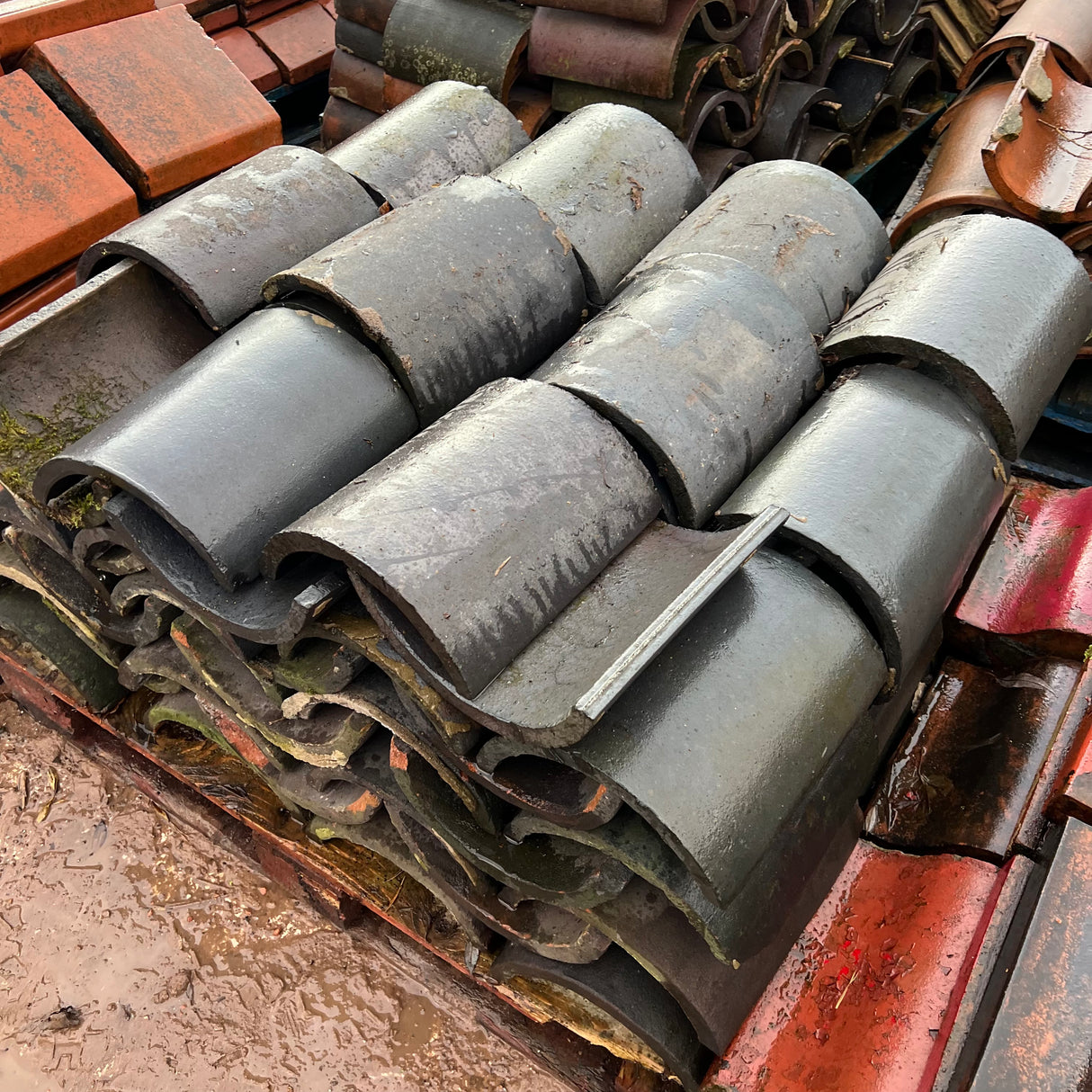 Reclaimed Staffordshire Blue Round Ridge Tile - Job Lot of 90 - Reclaimed Brick Company