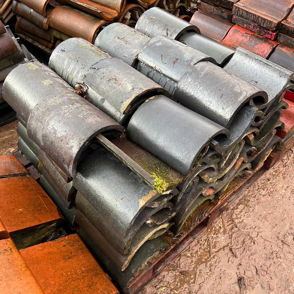 Reclaimed Staffordshire Blue Round Ridge Tile - Job Lot of 90 - Reclaimed Brick Company