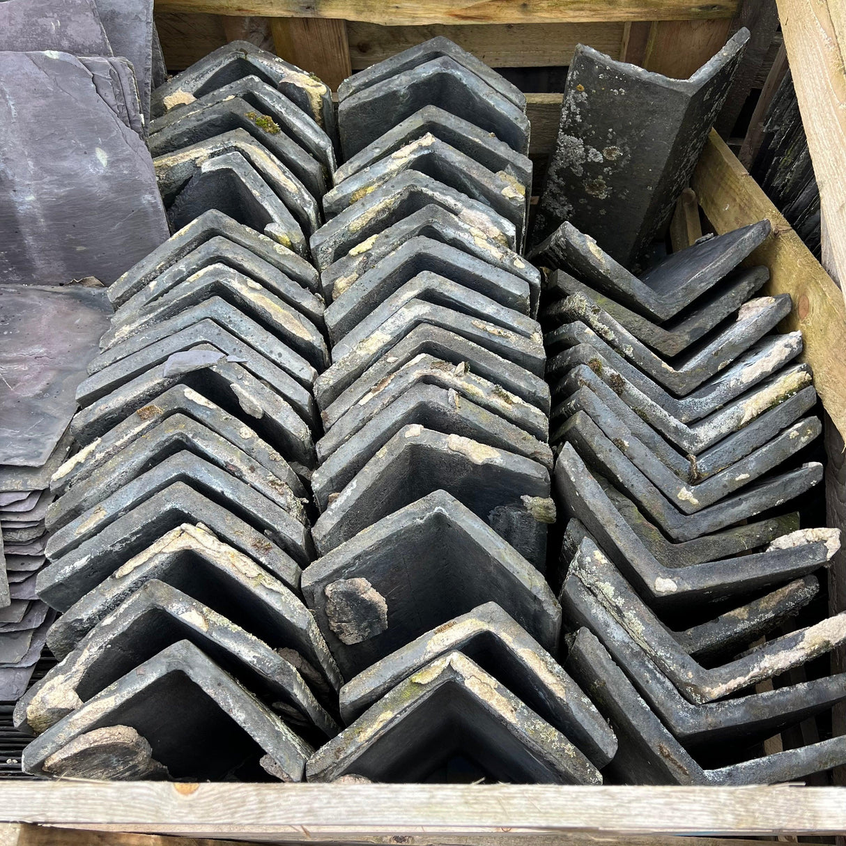 Reclaimed Staffordshire Blue Triangle Ridge Tiles - 75 Degrees - Reclaimed Brick Company