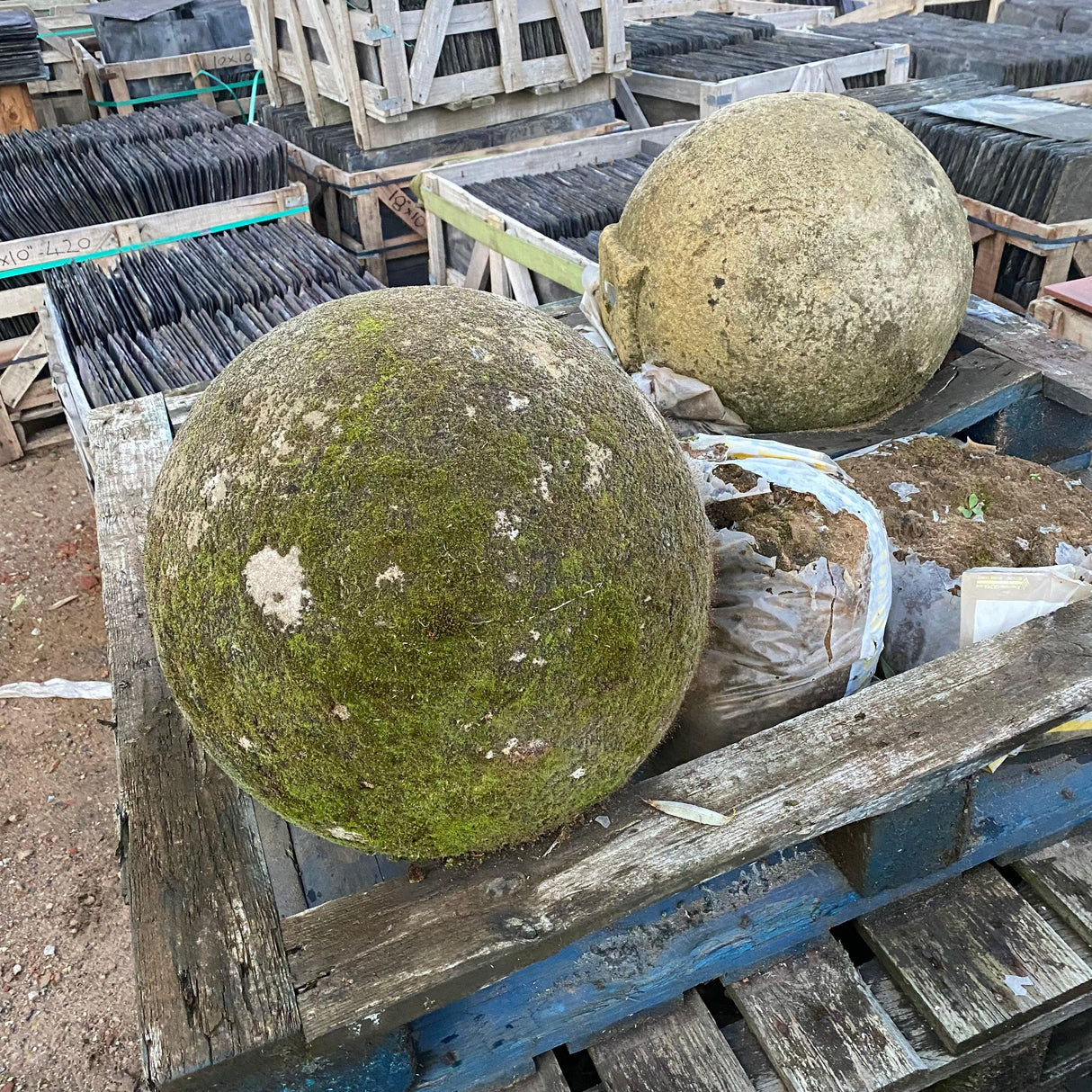 Reclaimed Stone Gate Post Ball Tops - Pair - Reclaimed Brick Company