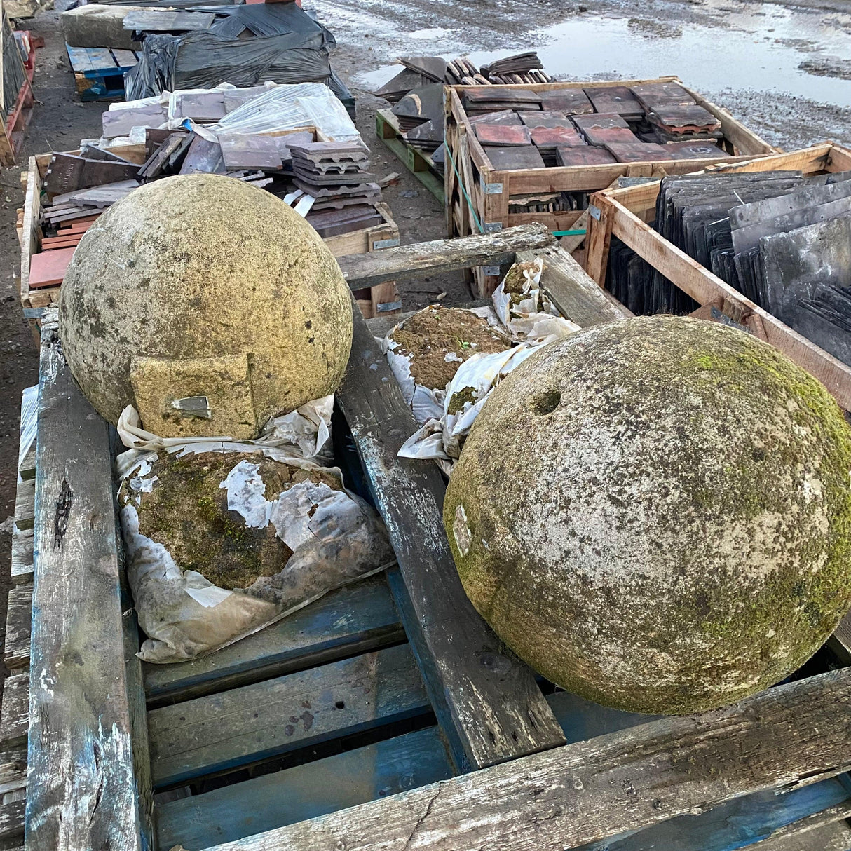 Reclaimed Stone Gate Post Ball Tops - Pair - Reclaimed Brick Company