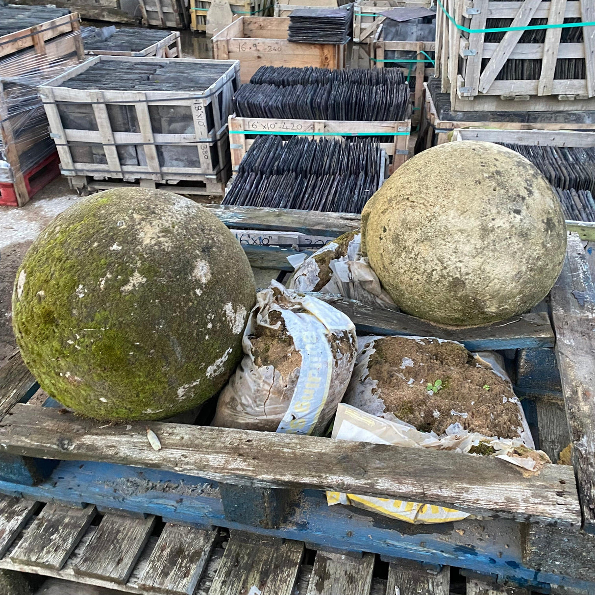 Reclaimed Stone Gate Post Ball Tops - Pair - Reclaimed Brick Company