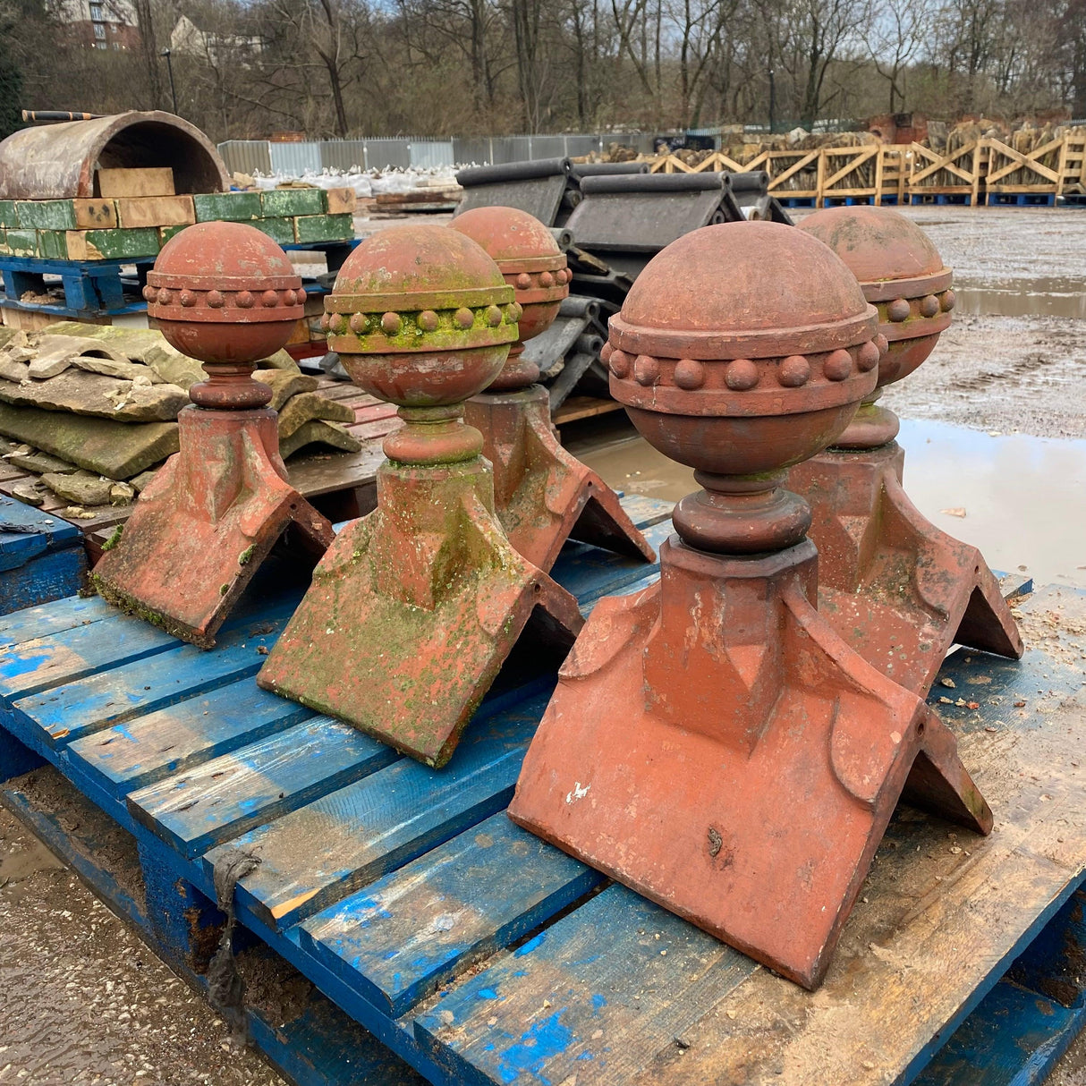 Reclaimed Victorian Clay Ball Top Finials (Set of 5) - Reclaimed Brick Company