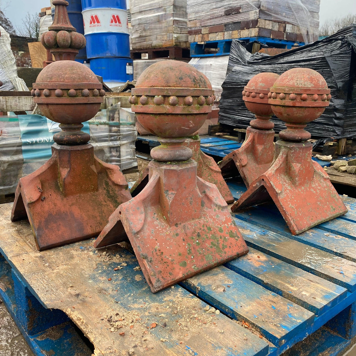 Reclaimed Victorian Clay Ball Top Finials (Set of 5) - Reclaimed Brick Company