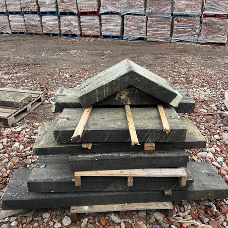 Weathered Flat Stone Wall Coping with Triangular Apex Piece - Reclaimed Brick Company