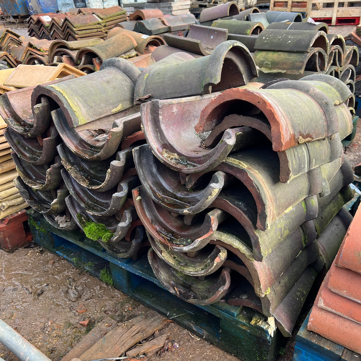 Reclaimed Weathered Half Round Ridge Tile - Job Lot of 60 - Reclaimed Brick Company