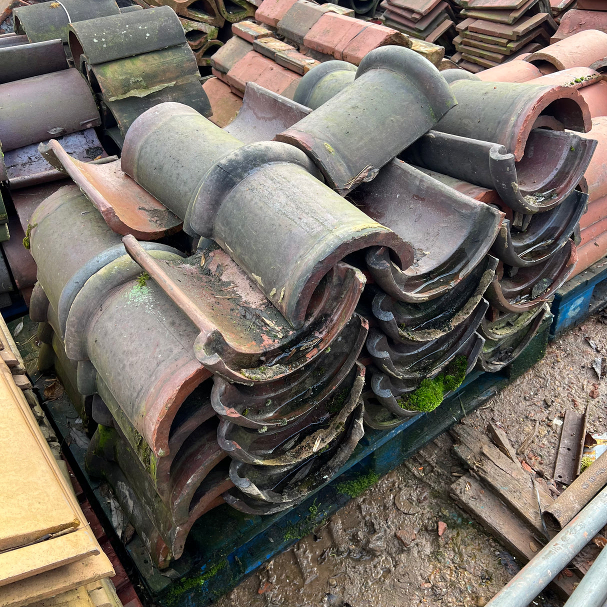 Reclaimed Weathered Half Round Ridge Tile - Job Lot of 60 - Reclaimed Brick Company