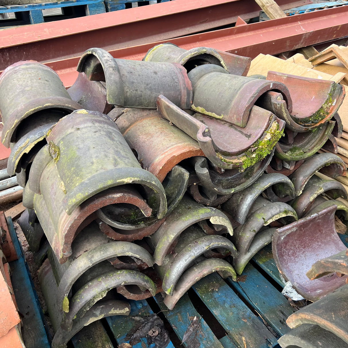 Reclaimed Weathered Half Round Ridge Tile - Job Lot of 60 - Reclaimed Brick Company