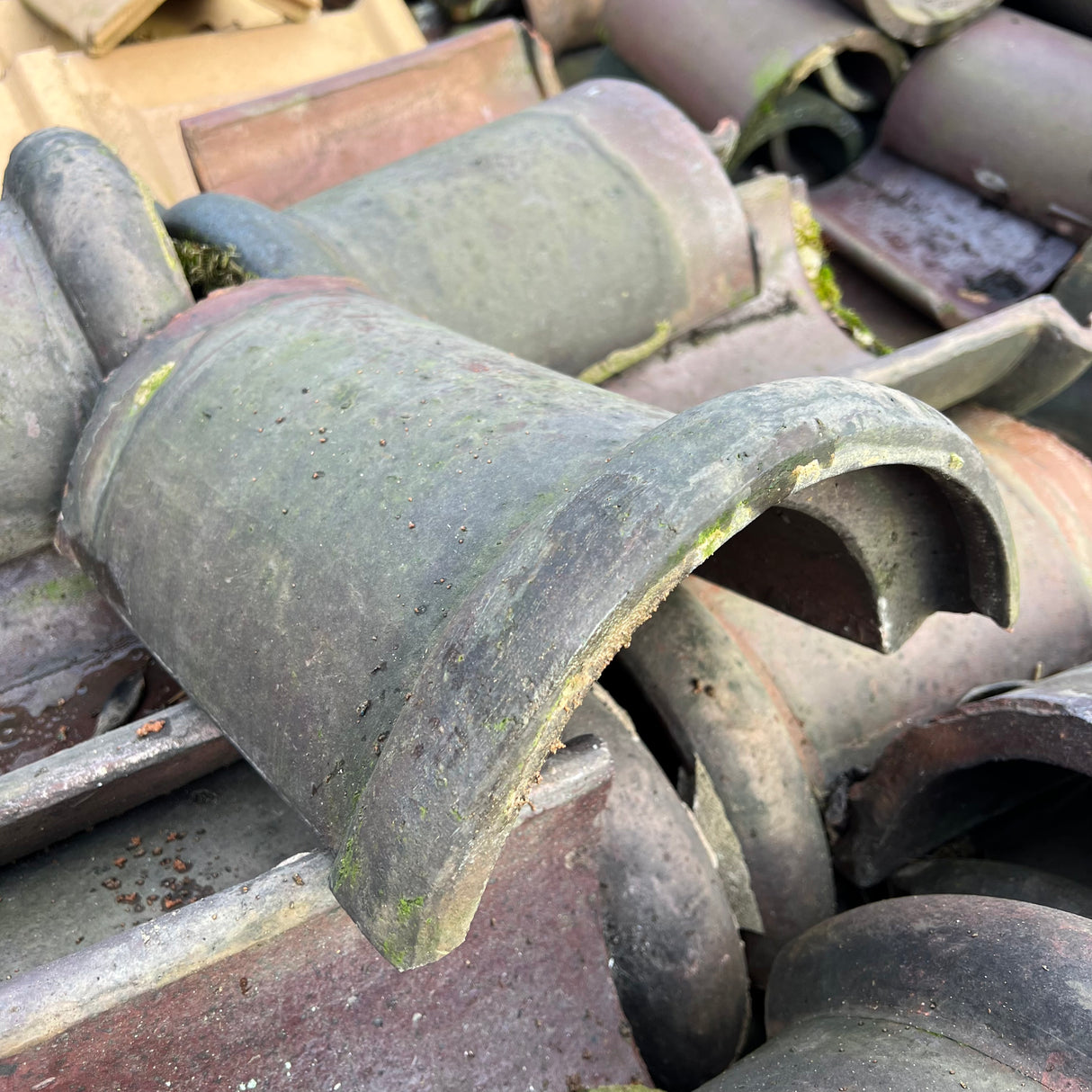 Reclaimed Weathered Half Round Ridge Tile - Job Lot of 60 - Reclaimed Brick Company