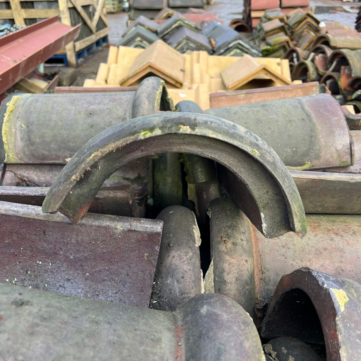 Reclaimed Weathered Half Round Ridge Tile - Job Lot of 60 - Reclaimed Brick Company