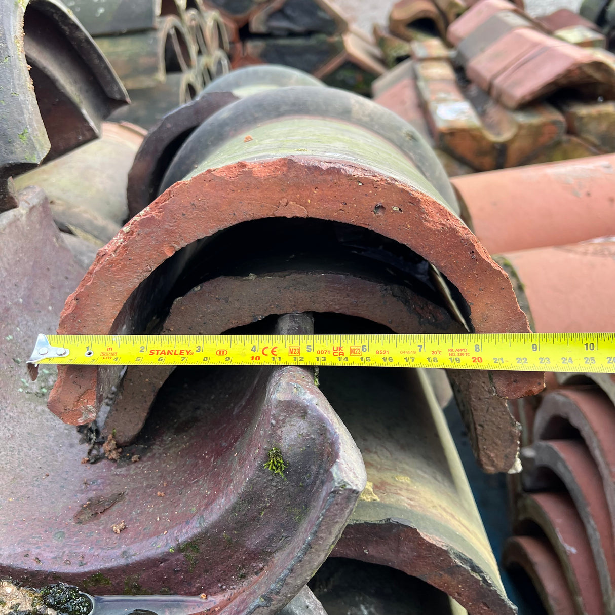 Reclaimed Weathered Half Round Ridge Tile - Job Lot of 60 - Reclaimed Brick Company