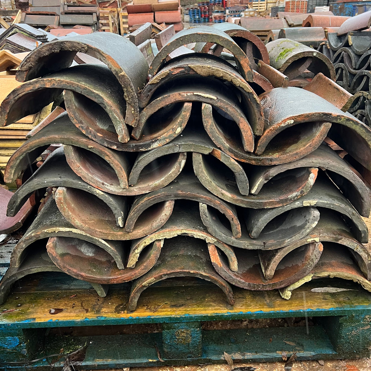 Reclaimed Weathered Half Round Ridge Tile - Job Lot of 70 - Reclaimed Brick Company