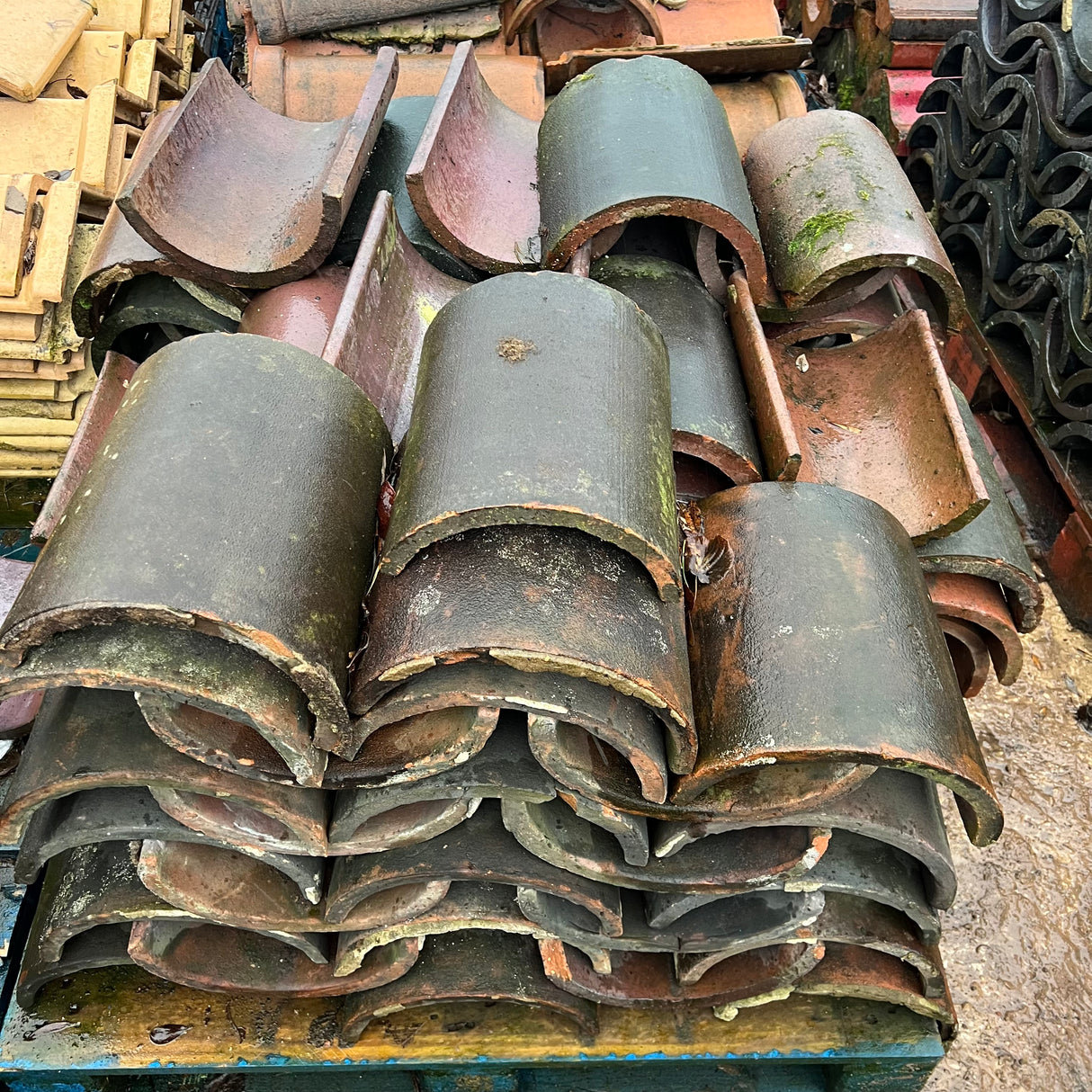 Reclaimed Weathered Half Round Ridge Tile - Job Lot of 70 - Reclaimed Brick Company