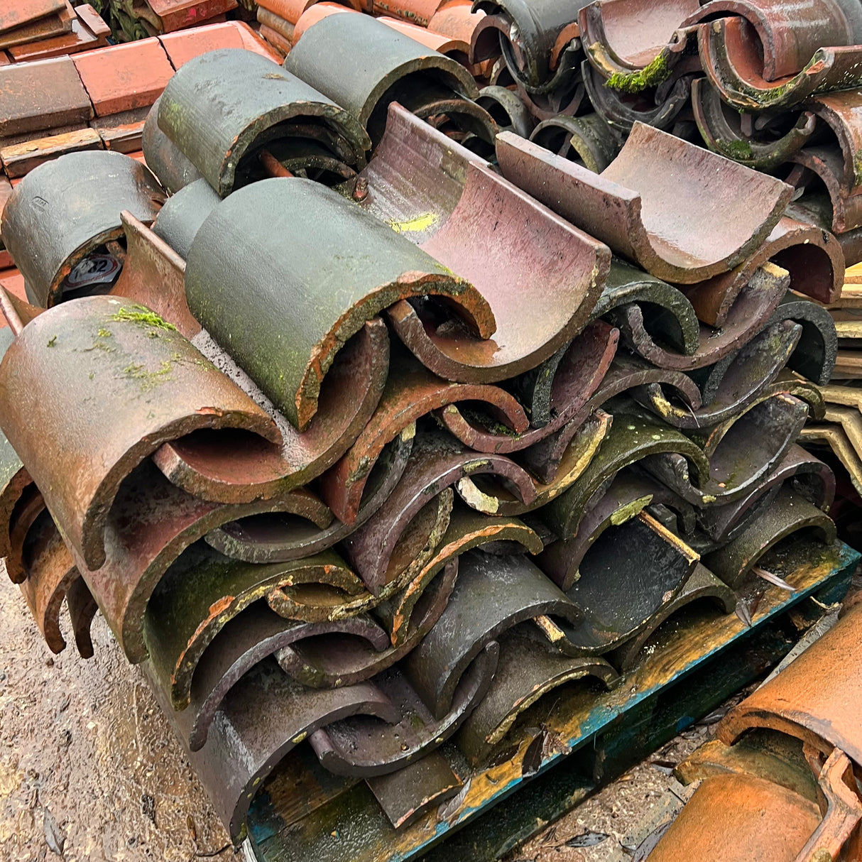 Reclaimed Weathered Half Round Ridge Tile - Job Lot of 70 - Reclaimed Brick Company