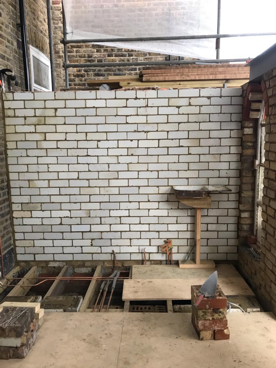 Reclaimed White Glazed Brick Feature Wall, London - Reclaimed Brick Company