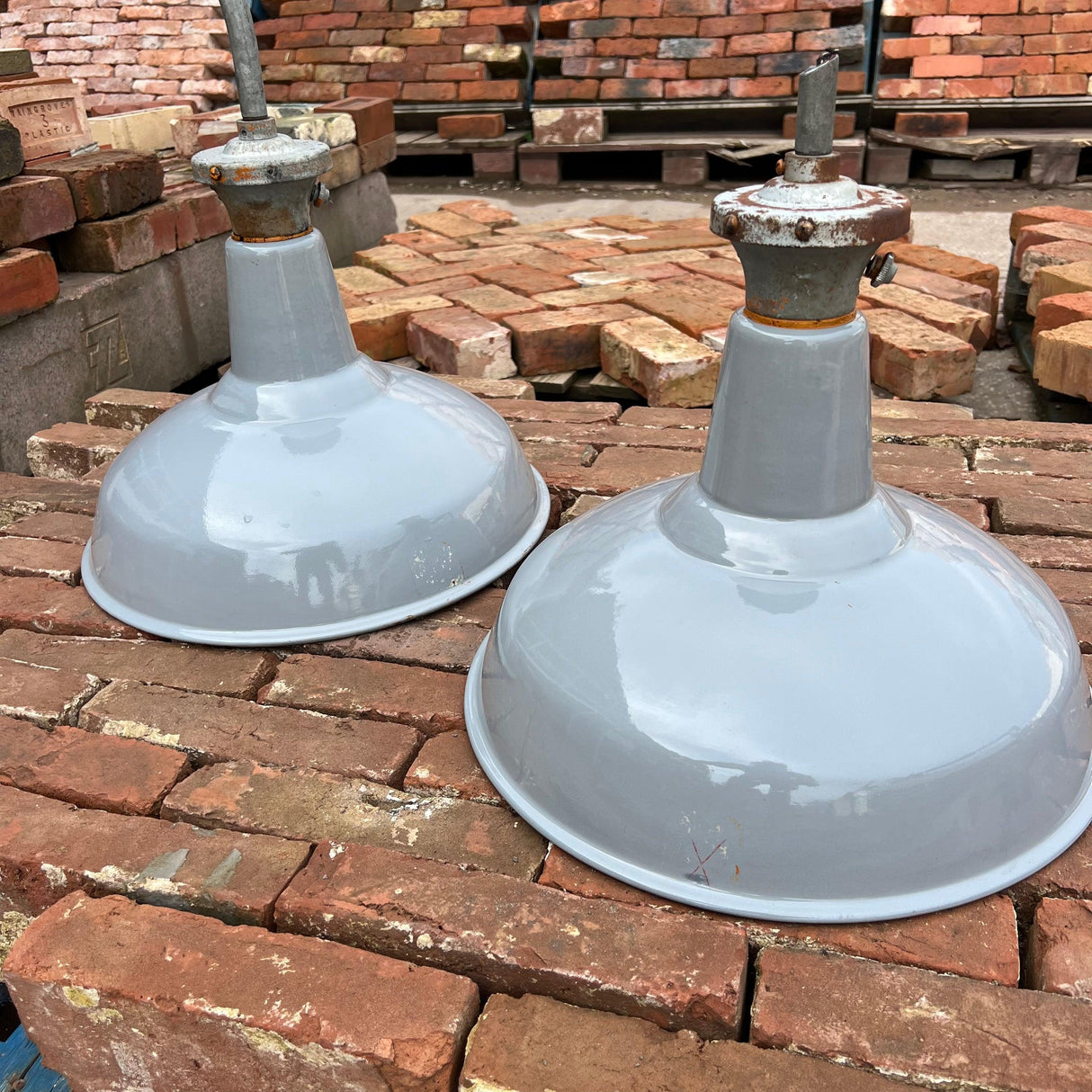 Vintage AEI Grey Enamel Industrial Pendants Lamp - 16” (Pair) - Reclaimed Brick Company