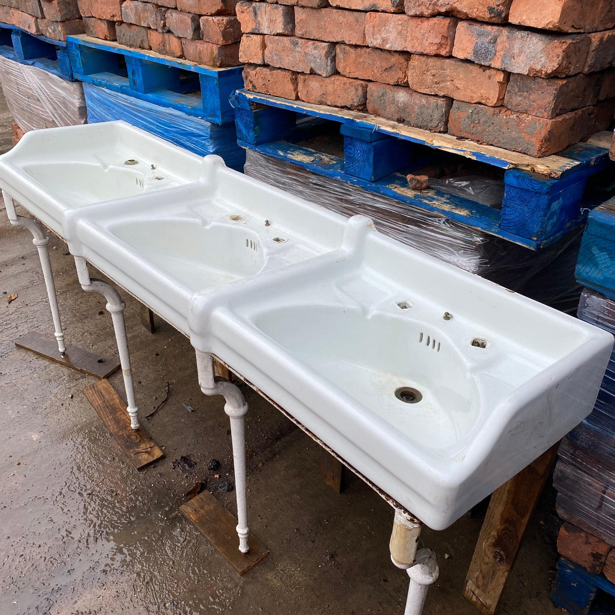 Vintage Triple Sink with Cast Iron Stand - Reclaimed Brick Company