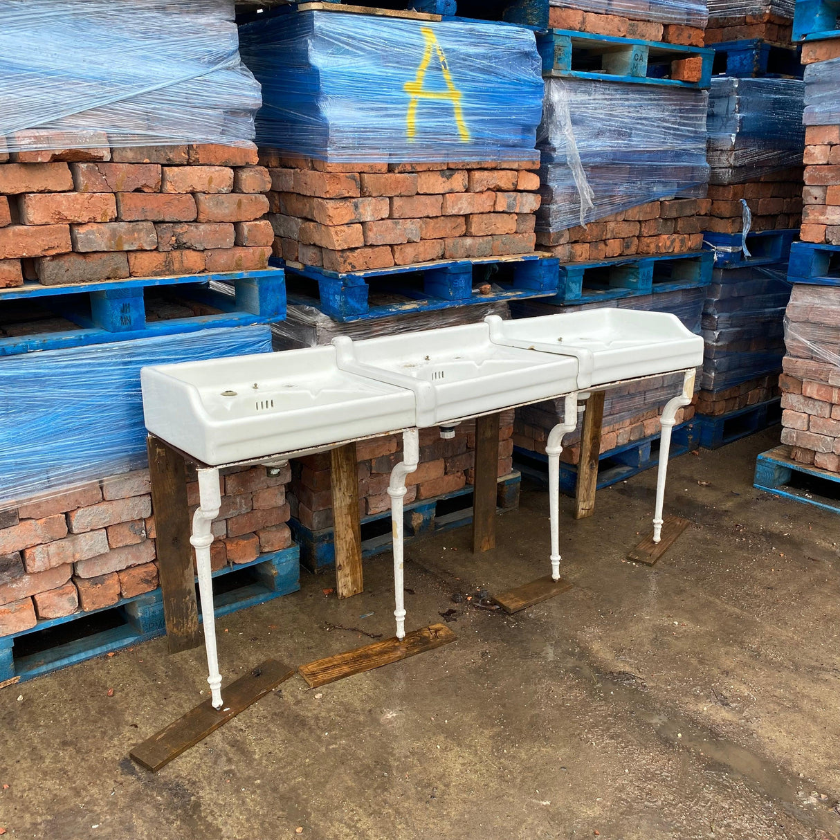 Vintage Triple Sink with Cast Iron Stand - Reclaimed Brick Company