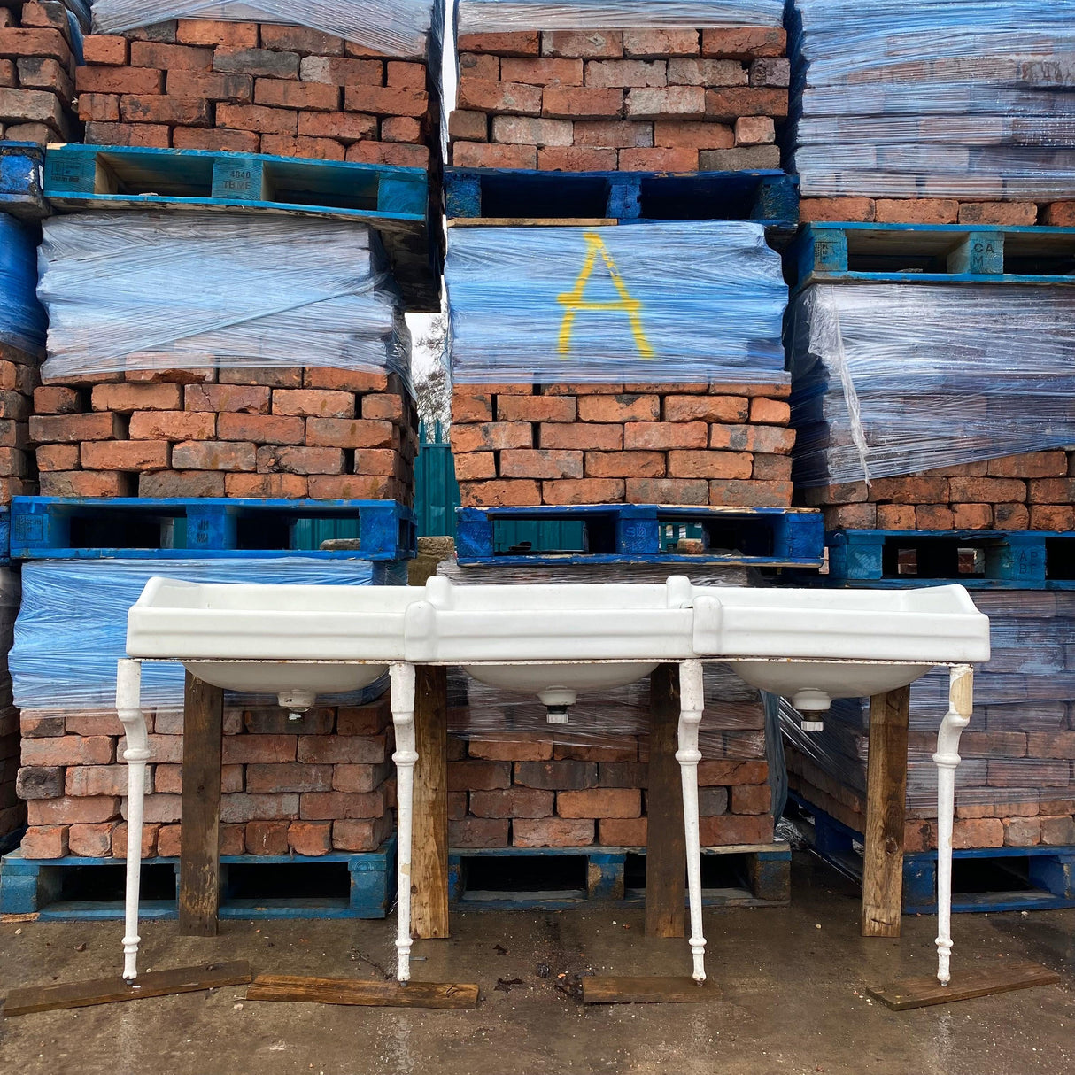 Vintage Triple Sink with Cast Iron Stand - Reclaimed Brick Company