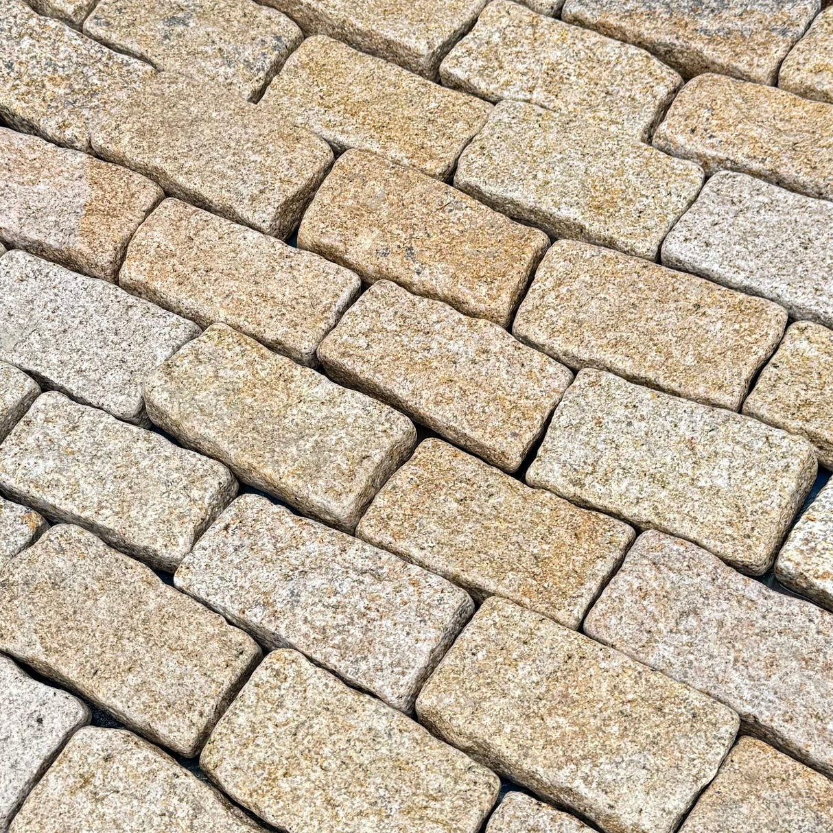 Gold Tumbled Granite Cobble Setts - 200mm x 100mm - Per SQM