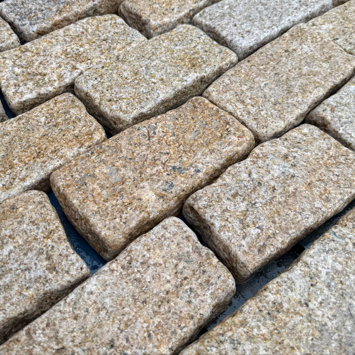 Gold Tumbled Granite Cobble Setts - 200mm x 100mm - Per SQM