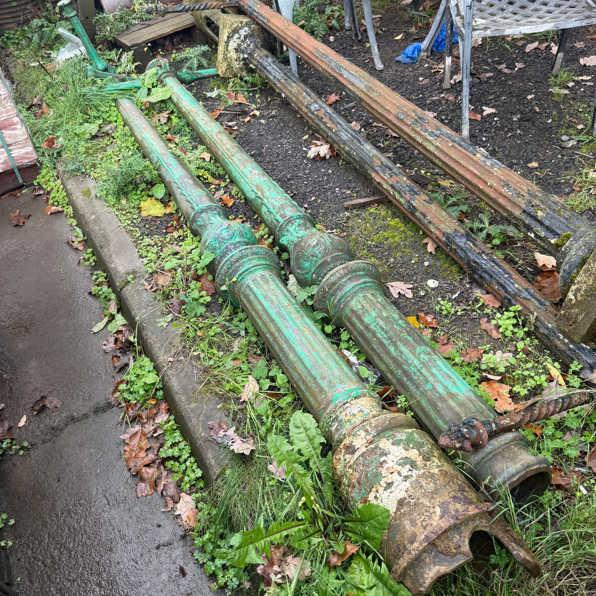 Reclaimed Green Cast Iron Lamp Post - Pair